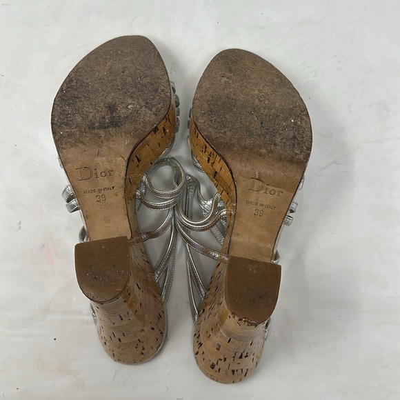 Dior Metallic Silver Wedge Platform Slide Sandals Size 39 - Picture 13 of 15